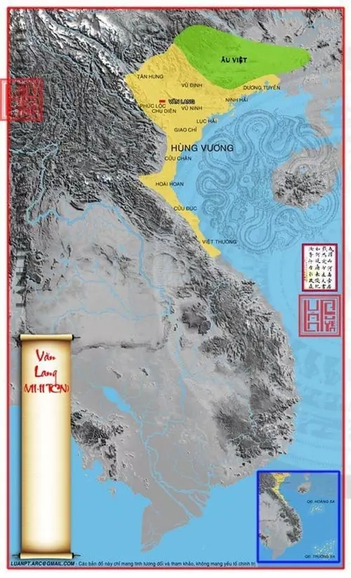 Hình 1: Nhà nước Văn Lang trong bản đồ Việt Nam qua các thời kỳ