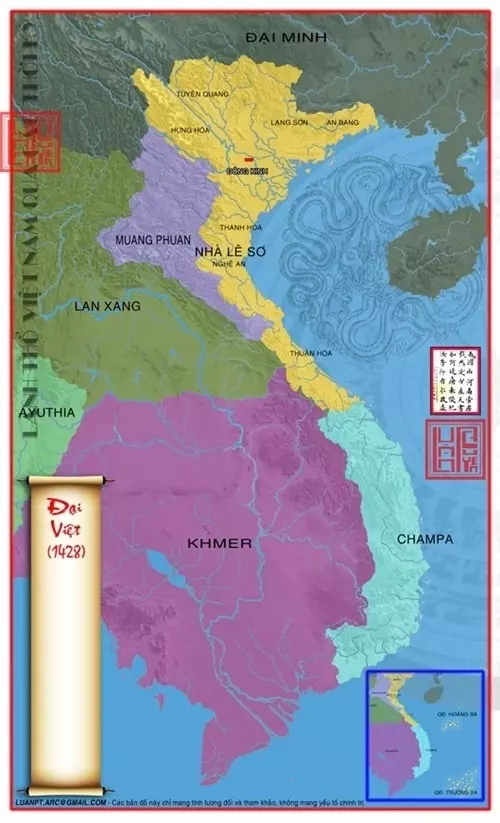 Hình 3: Nhà Hậu Lê với diện tích bờ cõi Việt Nam tăng lên đáng kể