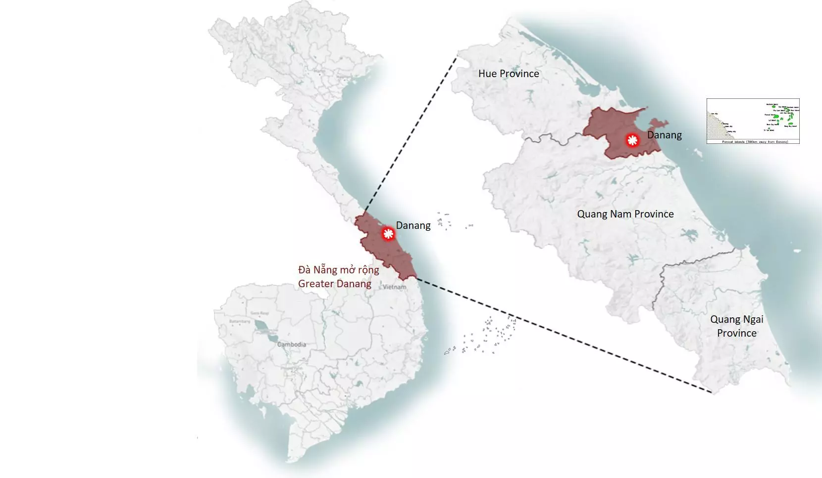 Các thành phố chính và kết nối trong Đà Nẵng mở rộng
