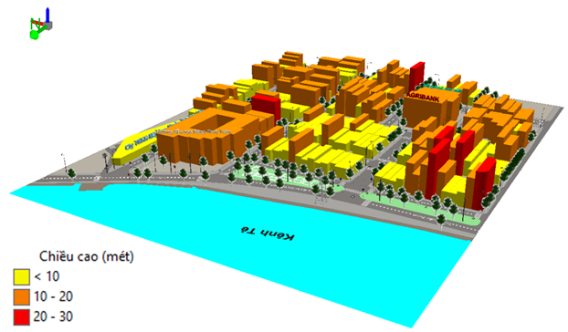 Hình 13: Bản đồ 3D phân nhóm các công trình xây dựng theo chiều cao