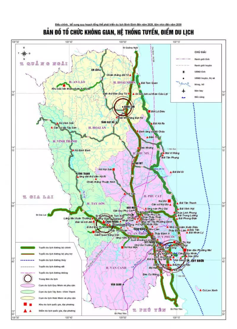 Bản đồ tổ chức không gian, hệ thống tuyến, điểm du lịch tỉnh Bình Định