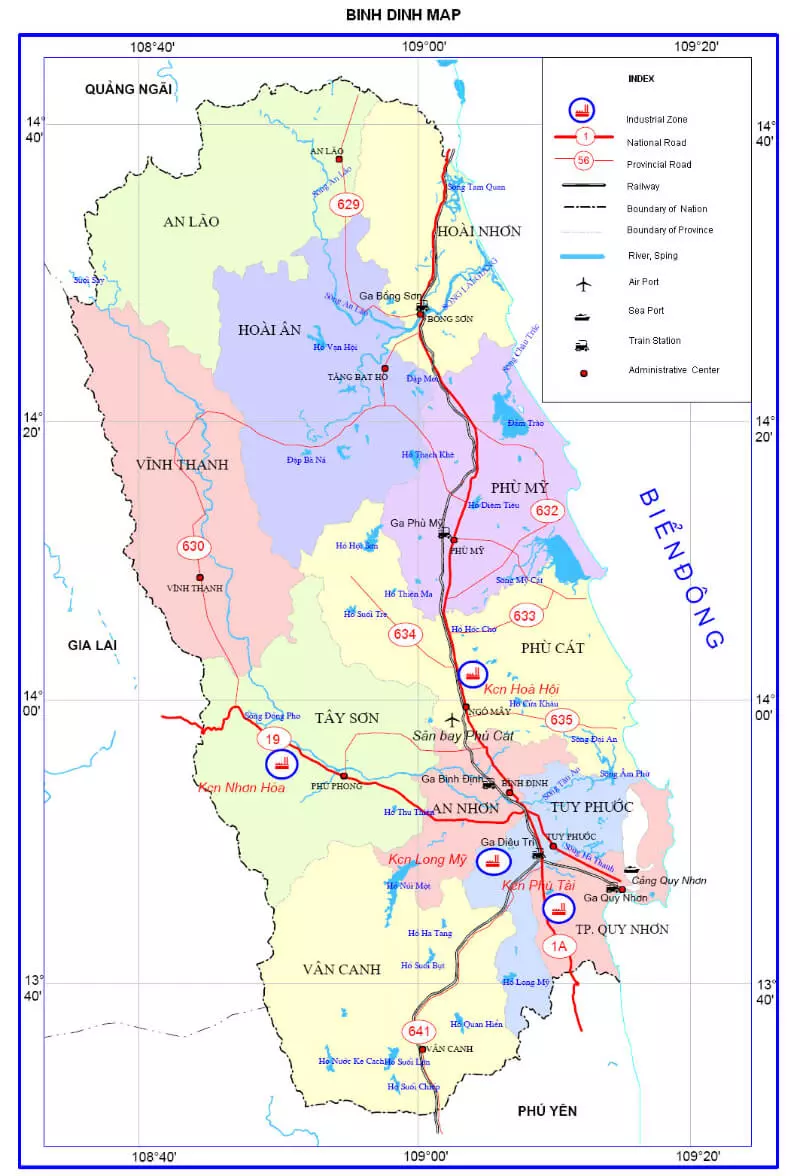 Bản đồ tỉnh Bình Định về hệ thống giao thông 