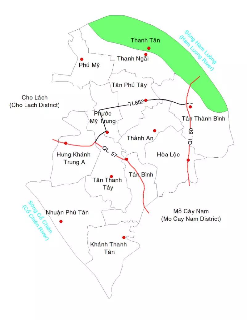 Bản đồ hành chính Huyện Mỏ Cày Bắc