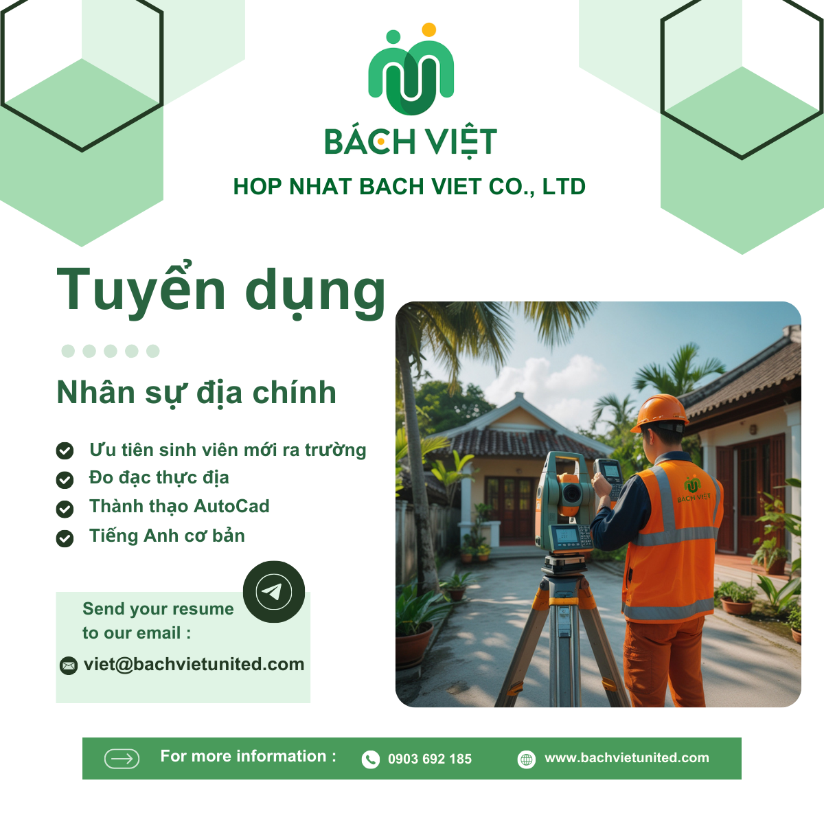 Tuyển dụng việc làm nhân sự đo đạc địa chính | BVU Tuyển dụng đo đạc địa chính