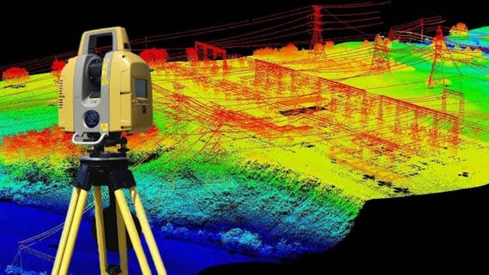 Máy LiDAR quét bề mặt cát trên sà lan
